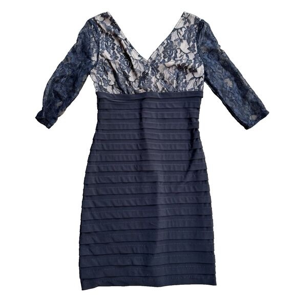 Adrianna Papell L41315 Women's Black Lace Bodice Banded Sheath Dress Size 4P - Picture 14 of 15